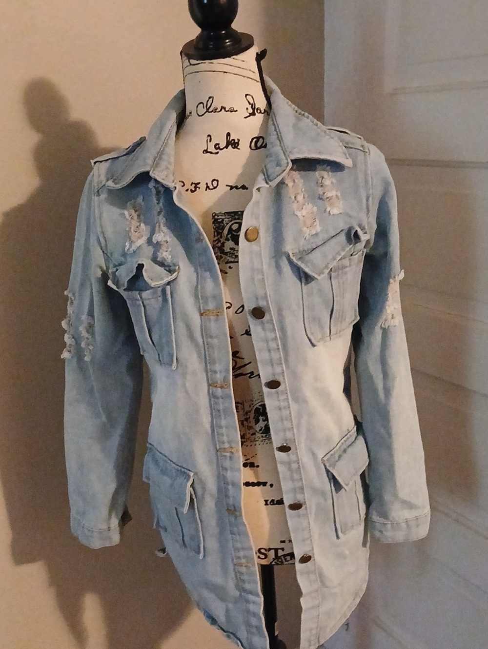Light Wash Distressed Denim Jacket - Casual Longline Jean Coat